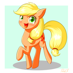 Size: 2000x2000 | Tagged: safe, artist:phoenixperegrine, applejack, earth pony, pony, g4, female, happy, high res, looking at you, open mouth, raised hoof, solo