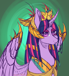 Size: 1000x1100 | Tagged: safe, artist:yuyusunshine, twilight sparkle, alicorn, pony, g4, cleopatra, egyptian, egyptian headdress, egyptian pony, eyeshadow, female, lidded eyes, makeup, solo, spread wings, twilight sparkle (alicorn)