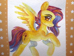 Size: 1280x960 | Tagged: safe, artist:aphphphphp, oc, oc only, pegasus, pony, flying, solo, traditional art, watercolor painting