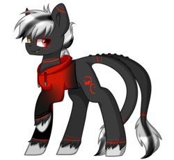 Size: 1575x1440 | Tagged: safe, artist:despotshy, oc, oc only, pony, augmented tail, clothes, heterochromia, hoodie, male, raised hoof, simple background, solo, stallion, transparent background