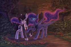 Size: 2560x1692 | Tagged: safe, artist:fly-gray, princess luna, oc, oc:lunar evening, g4, canon x oc, kissing, luvning, male, shipping, straight
