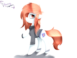Size: 1600x1200 | Tagged: safe, artist:shan3ng, oc, oc only, earth pony, pony, clothes, female, hoof on chest, looking at you, mare, profile, simple background, solo, white background