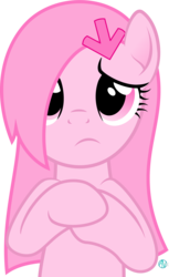 Size: 1400x2282 | Tagged: safe, artist:arifproject, oc, oc only, oc:downvote, earth pony, pony, derpibooru, g4, derpibooru ponified, frown, hairclip, meta, pink, ponified, recolor, simple background, solo, transparent background, vector