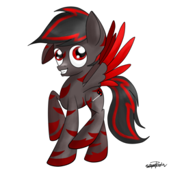 Size: 800x800 | Tagged: safe, artist:upsidedownpanda, oc, oc only, oc:shadow rift, pegasus, pony, contest prize, edgy, red and black oc, simple background, solo, transparent background