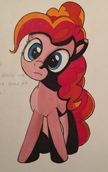 Size: 1871x2988 | Tagged: safe, artist:stammis, pinkie pie, earth pony, pony, g4, female, head tilt, looking at you, solo, traditional art