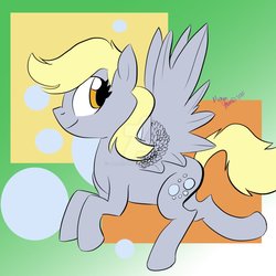 Size: 894x894 | Tagged: safe, artist:themeganut, derpy hooves, pegasus, pony, g4, bubble, female, mare, solo, watermark