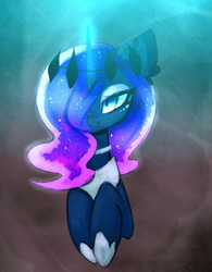 Size: 1280x1641 | Tagged: safe, artist:magnaluna, princess luna, pony, g4, beautiful, female, galaxy mane, glowing horn, hair over one eye, horn, lidded eyes, magic, mare, missing accessory, smiling, solo