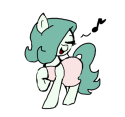 Size: 640x600 | Tagged: safe, artist:ficficponyfic, color edit, edit, oc, oc only, oc:emerald jewel, earth pony, pony, colt quest, alternate color palette, child, clothes, color, colored, colt, crossdressing, cute, drag queen, dress, eyes closed, femboy, foal, girly, hair over one eye, happy, male, music notes, singing, solo, trap