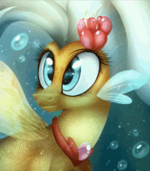 Size: 468x534 | Tagged: safe, artist:starchasesketches, princess skystar, seapony (g4), g4, my little pony: the movie, animated, bubble, cinemagraph, female, gif, ocean, solo, that was fast, underwater