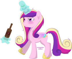 Size: 983x812 | Tagged: safe, artist:lunarcombustion, princess cadance, alicorn, pony, g4, alcohol, beer, blushing, drunk, drunk cadance, drunk princess, female, magic, simple background, solo, transparent background