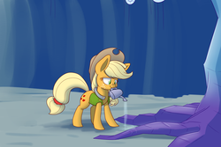 Size: 1500x1000 | Tagged: safe, artist:heir-of-rick, applejack, tree of harmony, earth pony, pony, daily apple pony, g4, cowboy hat, female, hat, mouth hold, smiling, solo, stetson, watering, watering can