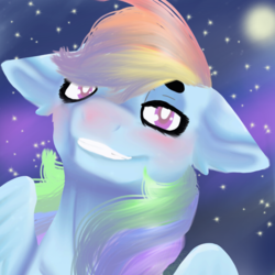 Size: 1206x1206 | Tagged: safe, artist:brainiac, rainbow dash, pony, g4, cute, female, floppy ears, pastel, smiling, solo, stars