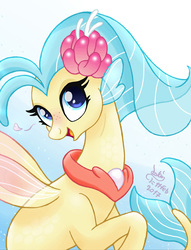 Size: 993x1300 | Tagged: safe, artist:joakaha, princess skystar, seapony (g4), g4, my little pony: the movie, blue eyes, blue mane, bubble, clothes, cute, digital art, eyelashes, female, fin wings, fins, fish tail, flowing mane, flowing tail, freckles, happy, heart, jewelry, looking at you, necklace, ocean, open mouth, open smile, pearl necklace, see-through, signature, smiling, smiling at you, solo, sunlight, swimming, tail, underwater, water, wings