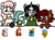Size: 352x263 | Tagged: safe, artist:ficficponyfic, edit, oc, oc only, oc:emerald jewel, oc:hope blossoms, oc:joyride, oc:ruby rouge, earth pony, pony, unicorn, colt quest, adult, amulet, black mage, bowtie, child, clothes, color, colt, comparison, cute, ear piercing, earring, eyeshadow, female, filly, final fantasy, foal, jewelry, makeup, male, mantle, mare, piercing, ponytail, q&a, red mage, robe, story included, thief, white mage