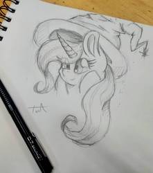 Size: 969x1095 | Tagged: safe, artist:pepperscratch, trixie, pony, unicorn, g4, bust, female, mare, monochrome, photo, portrait, sketch, solo, traditional art