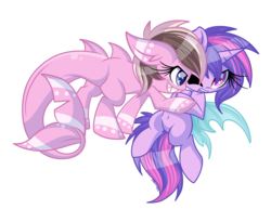 Size: 2868x2209 | Tagged: safe, artist:starlightlore, oc, oc only, oc:ashee, oc:sapphire chord, original species, shark pony, siren, duo, female, filly, high res