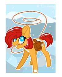 Size: 1432x1772 | Tagged: safe, artist:trickate, oc, oc only, oc:knoxie, pony, abstract background, bag, mouth hold, rope, saddle bag, solo