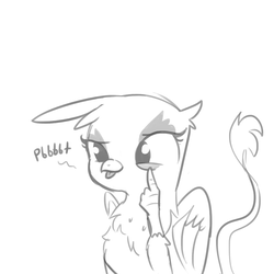 Size: 1080x1080 | Tagged: safe, artist:tjpones, part of a set, gilda, griffon, g4, akanbe, birb, bust, chest fluff, cute, derp, female, gildadorable, grayscale, monochrome, onomatopoeia, raspberry, raspberry noise, silly, simple background, solo, tongue out, white background
