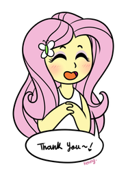 Size: 446x596 | Tagged: safe, artist:tenebrisdawnmlp, fluttershy, equestria girls, g4, blushing, bust, chibi, clothes, cute, dialogue, eyes closed, female, happy, open mouth, shyabetes, simple background, solo, speech bubble, tank top, thank you, white background