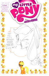 Size: 986x1529 | Tagged: safe, artist:andypriceart, applejack, earth pony, pony, g4, my little pony micro-series, comic, comic cover, cover, one eye closed, sketch, speech, traditional art