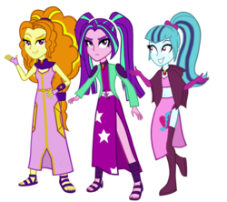 Size: 948x842 | Tagged: safe, artist:drawingaccount, adagio dazzle, aria blaze, sonata dusk, equestria girls, g4, alternate clothes, belly button, clothes, midriff, pigtails, ponytail, sandals, side slit, skirt, sports bra, the dazzlings, twintails