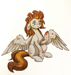 Size: 1300x1370 | Tagged: safe, artist:koviry, oc, oc only, pegasus, pony, blood, colored sketch, commission, female, hurt/comfort, mare, simple background, sitting, solo, white background