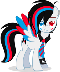 Size: 4246x5046 | Tagged: safe, artist:snowbunny0820, oc, oc only, oc:huirou lazuli, pegasus, pony, absurd resolution, colored wings, ear piercing, female, heterochromia, mare, multicolored wings, necktie, piercing, simple background, solo, transparent background