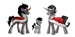 Size: 1024x501 | Tagged: safe, artist:nivimonster, idw, king sombra, pony, unicorn, g4, angry, cape, clothes, colt, colt sombra, crown, cute, jewelry, male, reformed sombra, regalia, self ponidox, simple background, smiling, sombradorable, stallion, transparent background, triality, trio, young