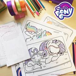 Size: 1200x1200 | Tagged: safe, opalescence, rainbow dash, rarity, twilight sparkle, cat, pegasus, pony, unicorn, g4, official, 2017, coloring page, female, irl, mare, my little pony logo, photo, sleep mask, sleeping