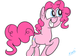 Size: 7000x5000 | Tagged: safe, artist:khushi1428, pinkie pie, earth pony, pony, g4, absurd resolution, female, raised hoof, simple background, smiling, solo, white background