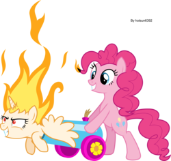 Size: 7622x7193 | Tagged: safe, artist:livehotsun, pinkie pie, twilight sparkle, alicorn, earth pony, pony, feeling pinkie keen, g4, sweet and elite, absurd resolution, mane of fire, party cannon, pony cannonball, rapidash twilight, shrunken pupils, simple background, transparent background, twilight sparkle (alicorn), vector