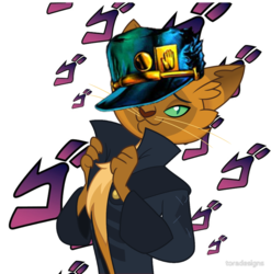 Size: 1250x1263 | Tagged: safe, capper dapperpaws, abyssinian, cat, anthro, g4, my little pony: the movie, chest fluff, crossover, jojo's bizarre adventure, jotaro kujo, male, menacing, sexy, solo, stupid sexy capper, ゴ ゴ ゴ