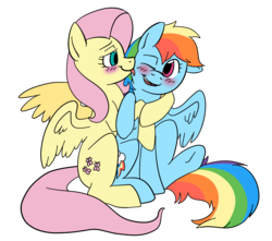 Size: 2469x2178 | Tagged: safe, artist:catlover1672, fluttershy, rainbow dash, pony, g4, blushing, duo, female, high res, hug, lesbian, licking, ship:flutterdash, shipping, simple background, tongue out, transparent background