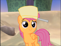 Size: 1209x922 | Tagged: safe, scootaloo, pony, g4, adventure in the comments, cooking pot, female, flibber-o-loo, parody, pot, solo, song in the comments, veggietales