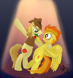 Size: 1600x1700 | Tagged: safe, artist:northlights8, braeburn, spitfire, earth pony, pegasus, pony, g4, crack shipping, female, male, shipping, spitburn, straight, tango