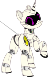 Size: 3000x4815 | Tagged: safe, artist:up1ter, dj pon-3, vinyl scratch, cyborg, pony, robot, robot pony, unicorn, g4, butt, female, high res, hooves, horn, looking back, mare, plot, raised hoof, rear port, roboticization, simple background, solo, transparent background, vector, vinylbot 1.0