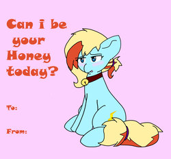 Size: 2431x2257 | Tagged: safe, artist:lou, oc, oc only, oc:honey wound, pony, blushing, card, collar, high res, solo, valentine, valentine's day