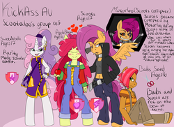 Size: 1969x1435 | Tagged: safe, artist:artsygum, apple bloom, babs seed, scootaloo, sweetie belle, oc, oc:moterloo, anthro, unguligrade anthro, g4, cutie mark crusaders, nail polish, ow the edge, piercing, tainted scootaloo