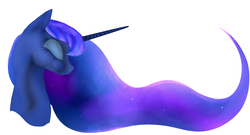 Size: 4573x2469 | Tagged: safe, artist:isorrayi, princess luna, pony, g4, bust, eyes closed, female, high res, portrait, simple background, solo, white background