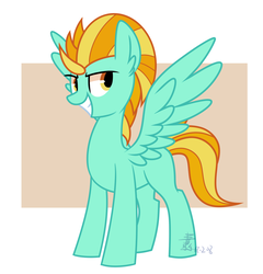 Size: 1024x1065 | Tagged: safe, artist:yaco, lightning dust, pegasus, pony, g4, evil smile, female, grin, mare, missing cutie mark, signature, smiling, smirk, smug, solo, spread wings, wings