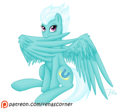 Size: 2000x1800 | Tagged: safe, artist:puggie, fleetfoot, pony, g4, cute, diafleetes, feather, female, looking at you, patreon, patreon logo, patreon reward, preening, simple background, sitting, solo, white background, wings, wonderbolts
