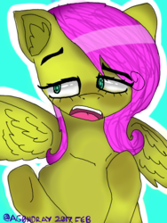 Size: 688x914 | Tagged: safe, artist:itzdatag0ndray, fluttershy, pony, g4, 3ds, alternate hairstyle, colors! 3d, cute, ear fluff, female, simple background, solo, starry eyes, wingding eyes