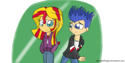 Size: 2024x1024 | Tagged: safe, artist:starlightflopple, flash sentry, sunset shimmer, equestria girls, g4