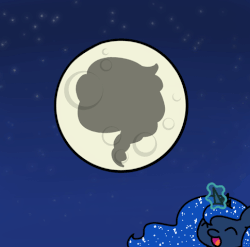 Size: 485x480 | Tagged: safe, artist:flutterluv, princess luna, alicorn, pony, series:flutterluv's full moon, g4, animated, chibi, comet, eclipse, elsa, eyes closed, female, frozen (movie), full moon, gif, let it go, lunar eclipse, magic, moon, music notes, night, night sky, shadow, singing, smiling