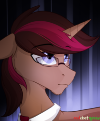 Size: 1204x1457 | Tagged: safe, artist:redchetgreen, oc, oc only, oc:heaven glow, pony, unicorn, glasses, male, solo, stallion, sternocleidomastoid