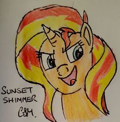 Size: 1320x1348 | Tagged: safe, artist:rapidsnap, sunset shimmer, pony, unicorn, g4, bust, female, solo, traditional art