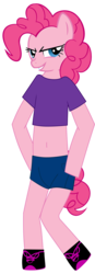 Size: 719x2075 | Tagged: safe, artist:darkaluminum, pinkie pie, earth pony, semi-anthro, g4, belly button, clothes, female, jeans, midriff, pants, shoes, short jeans, short shirt, simple background, sneakers, solo, teenager, transparent background