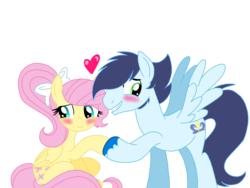 Size: 2400x1800 | Tagged: safe, artist:smileverse, fluttershy, soarin', pegasus, pony, g4, blushing, female, heart, love, male, shipping, simple background, soarinshy, straight, transparent background