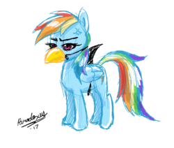 Size: 1192x1010 | Tagged: safe, artist:paradoxusthewolf, rainbow dash, pony, g4, birbshark, clothes, costume, cross-popping veins, female, simple background, solo, transparent background, unamused