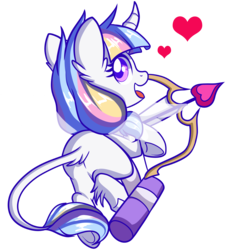 Size: 1698x1878 | Tagged: safe, artist:xwhitedreamsx, oc, oc only, oc:lorelei, pony, unicorn, arrow, ass on glass, bow (weapon), bow and arrow, cupid, female, heart, heart arrow, mare, quiver, simple background, solo, transparent background, underhoof, weapon, wings